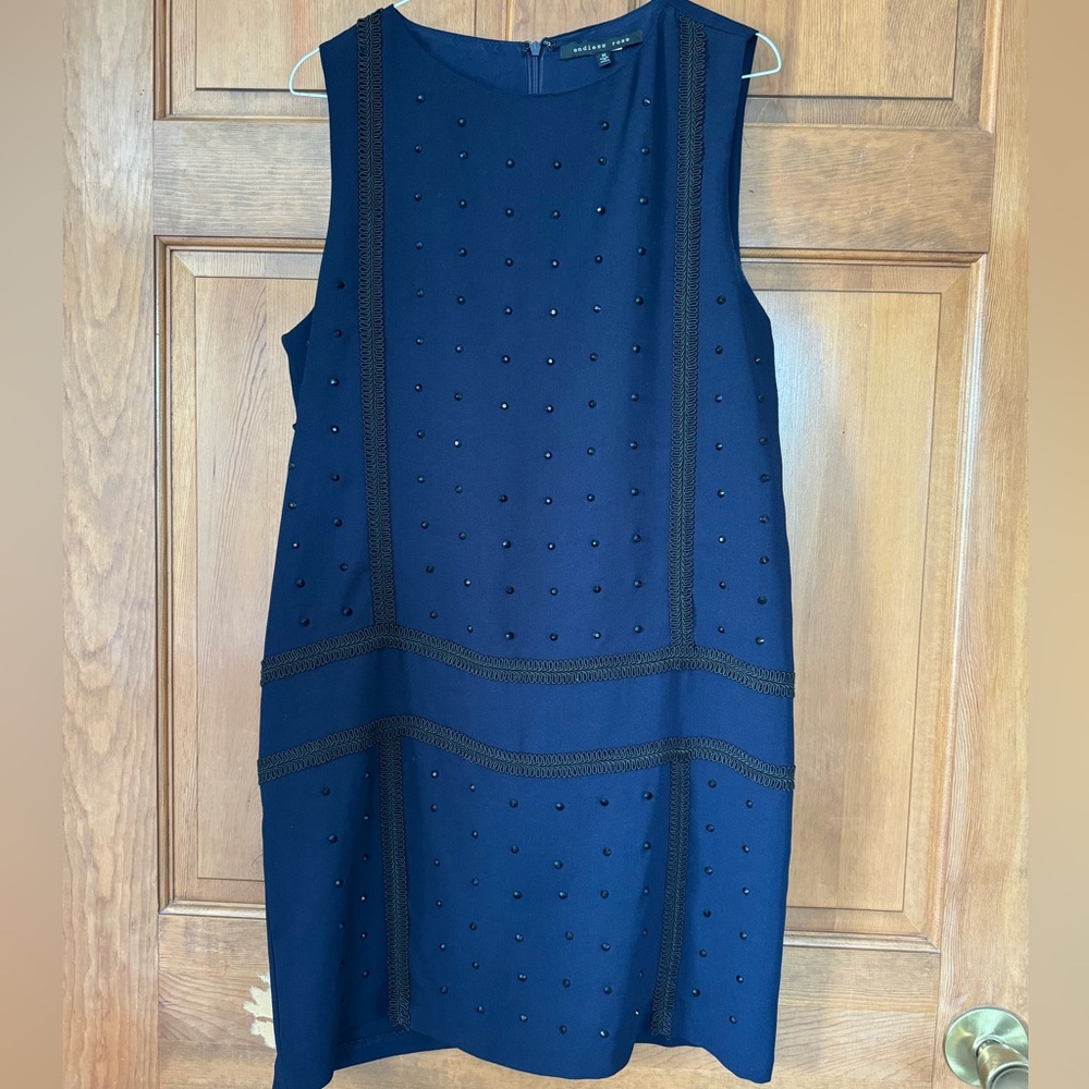 Navy Blue Sleeveless Shift Dress with Front Detail